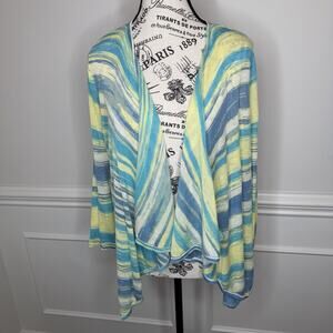 Red Women’s Cardigan Sweater Open Front XL Blue Yellow & White Lightweight